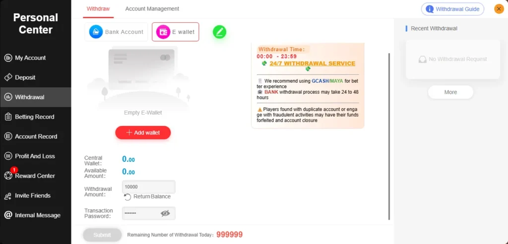 arena kings withdrawal